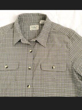 LL Bean Womens Shirt Large Brown/Black Check Long Sleeve Button Down